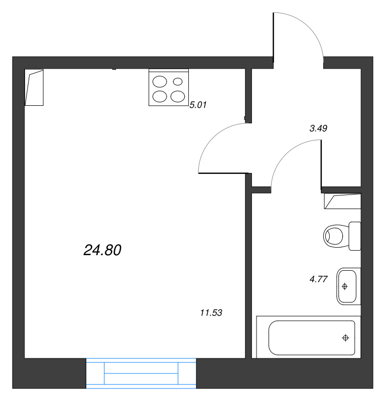 Квартира-студия, 24.8 м² в ЖК "Остров Первых" - планировка, фото №1