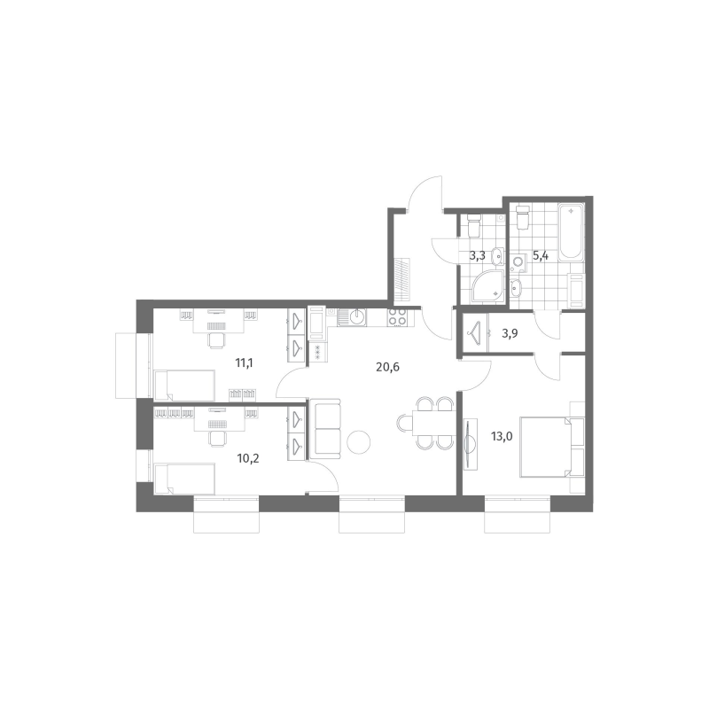 4-комнатная (Евро) квартира, 71.7 м² в ЖК "Парусная 1" - планировка, фото №1