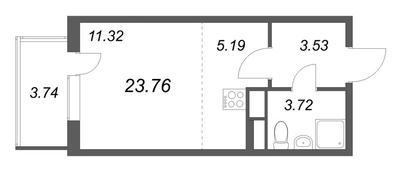 Квартира-студия, 23.76 м² в ЖК "ЮгТаун" - планировка, фото №1