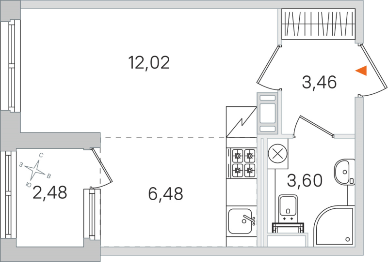 Квартира-студия, 25.56 м² в ЖК "Дубровский" - планировка, фото №1