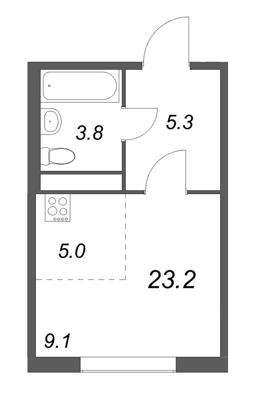 Квартира-студия, 23.2 м² в ЖК "Гений" - планировка, фото №1