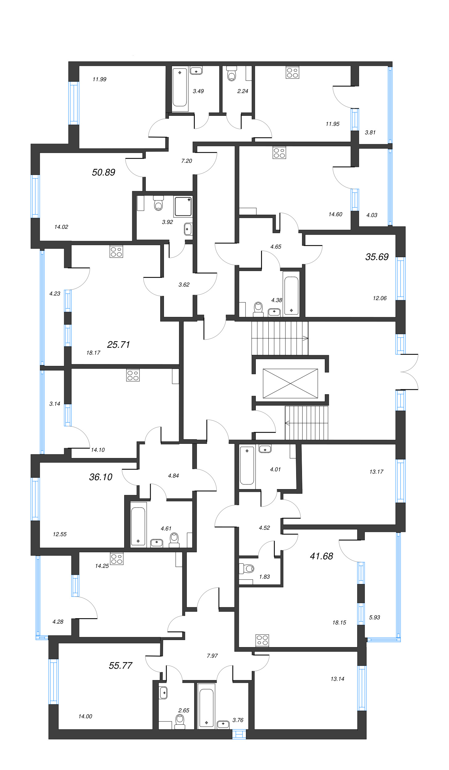 1-комнатная квартира, 35.69 м² в ЖК "ПАТИО. Уютный квартал" - планировка этажа