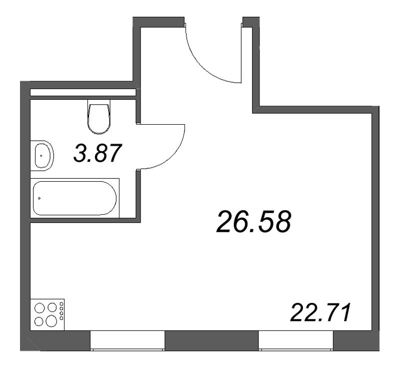 1-комнатная квартира, 27.39 м² в ЖК "Арт Плаза" - планировка, фото №1