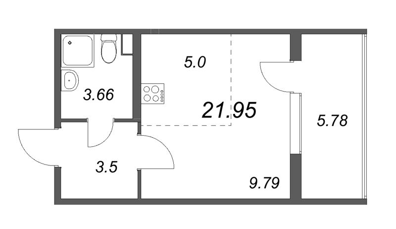 Квартира-студия, 21.95 м² в ЖК "Любоград" - планировка, фото №1