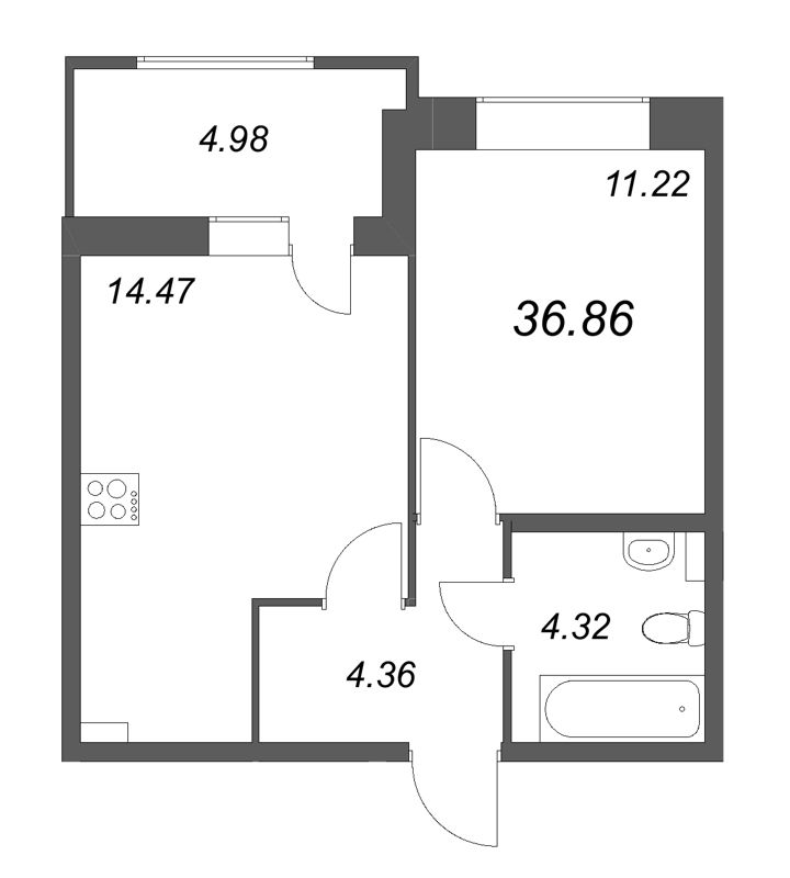 1-комнатная квартира, 36.86 м² в ЖК "Аквилон RekaPark" - планировка, фото №1