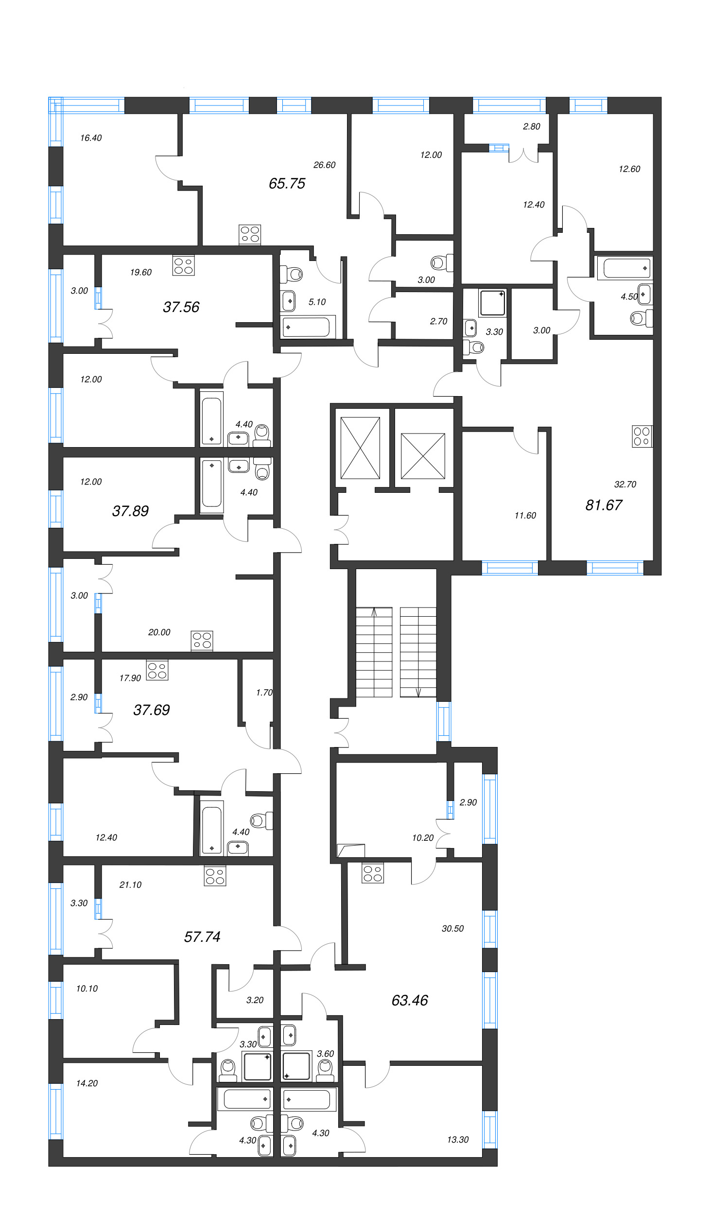 4-комнатная (Евро) квартира, 81.67 м² в ЖК "Новый Питер" - планировка этажа