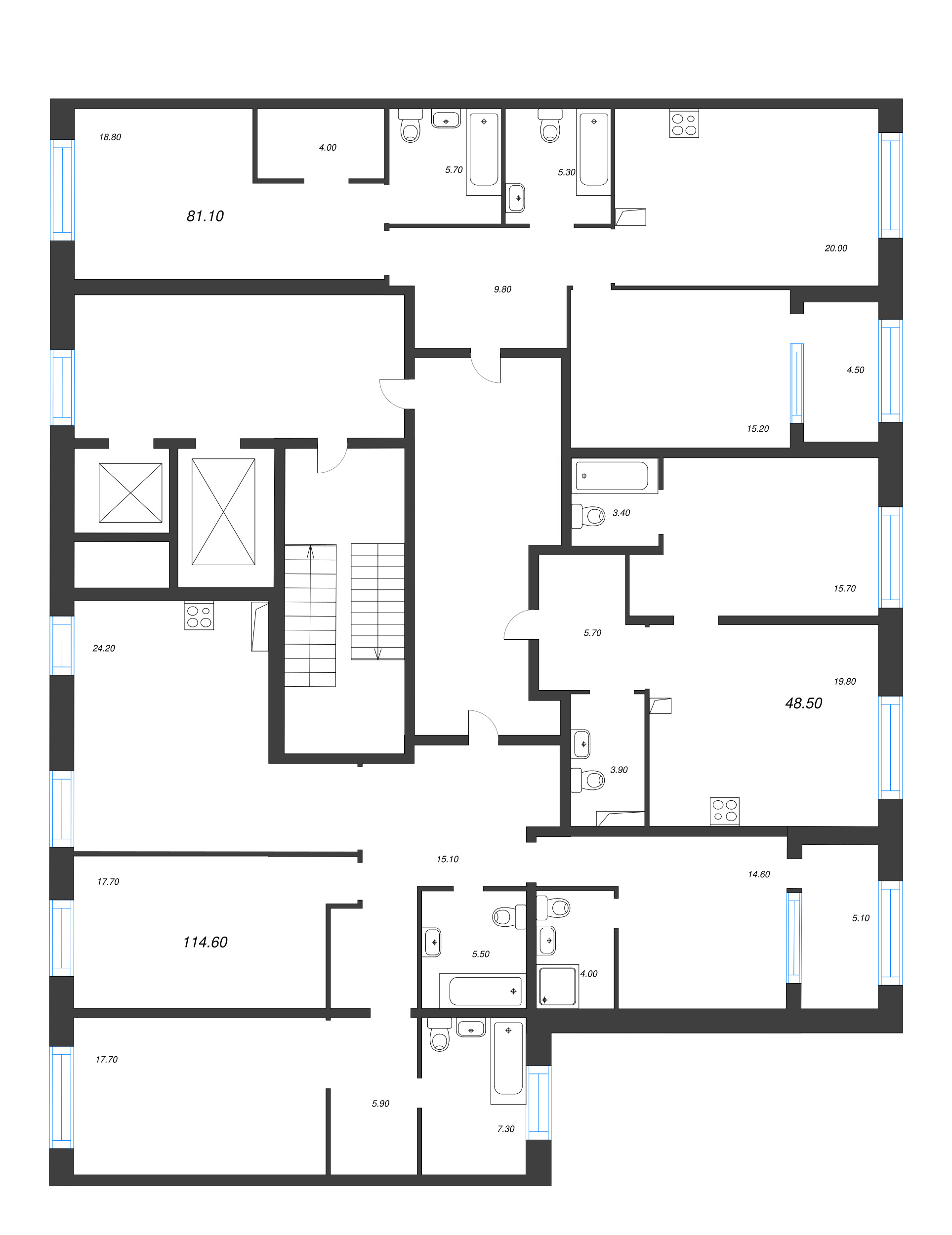 4-комнатная (Евро) квартира, 114.6 м² в ЖК "ЛДМ" - планировка этажа