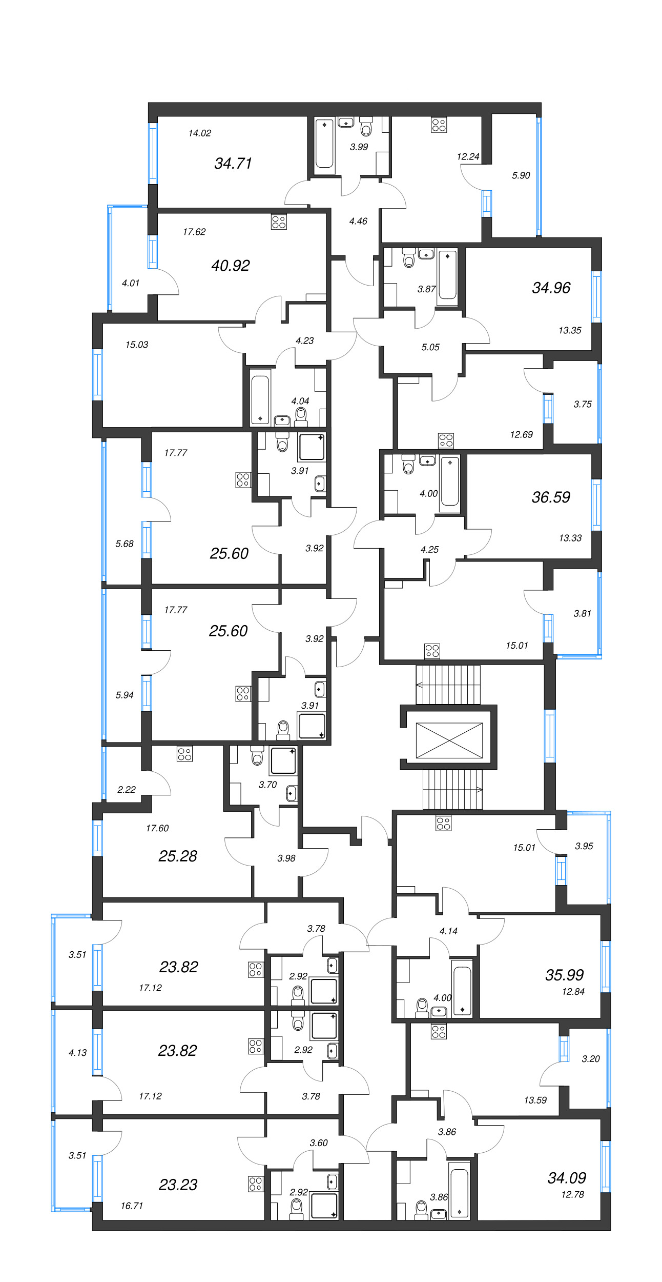 1-комнатная квартира, 34.09 м² - планировка этажа