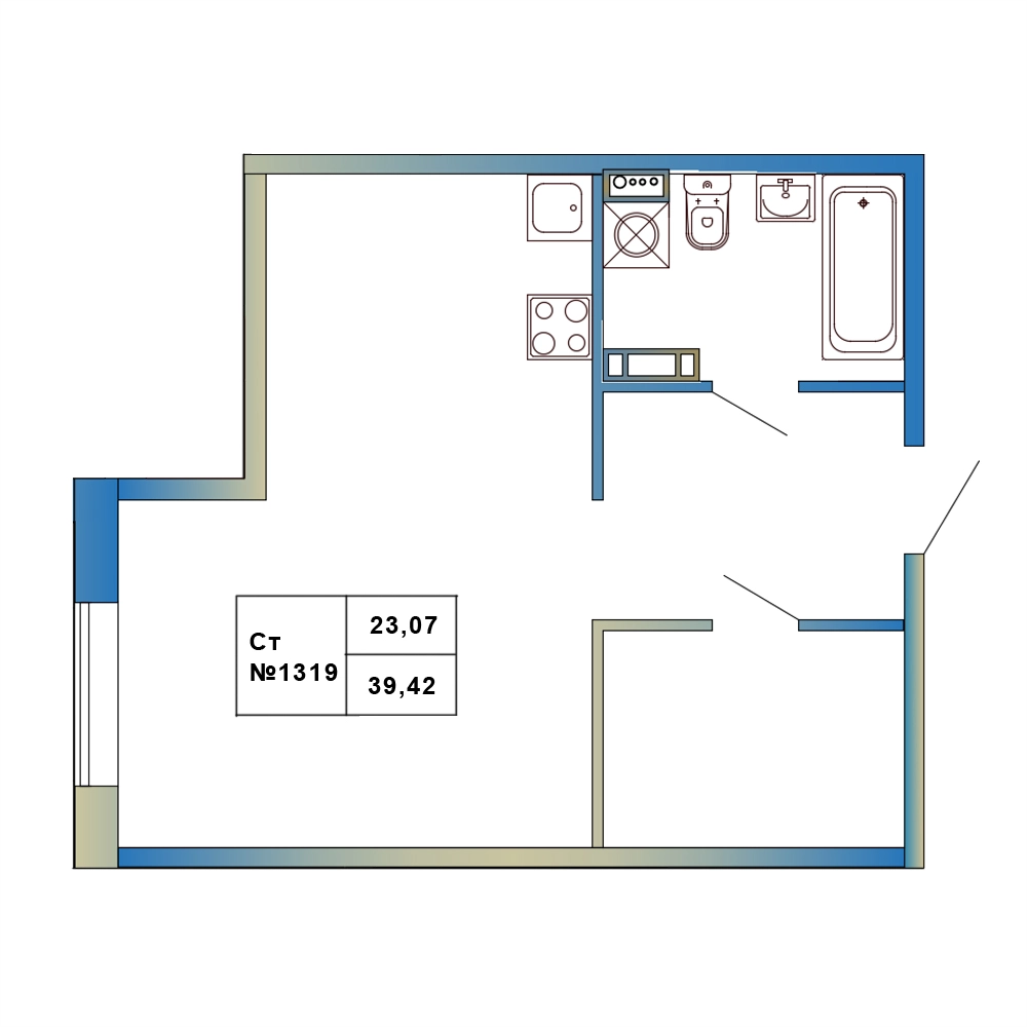 Квартира-студия, 39.42 м² в ЖК "Атмосфера Выборга" - планировка, фото №1