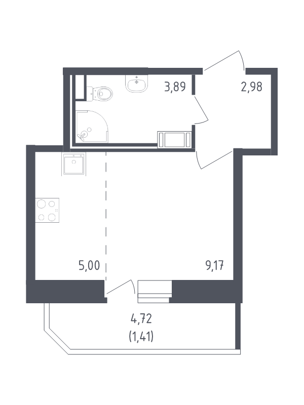 Квартира-студия, 22.45 м² - планировка, фото №1