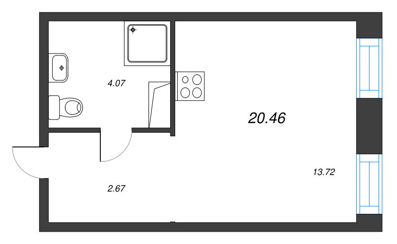 Квартира-студия, 20.46 м² в ЖК "ID Polytech" - планировка, фото №1