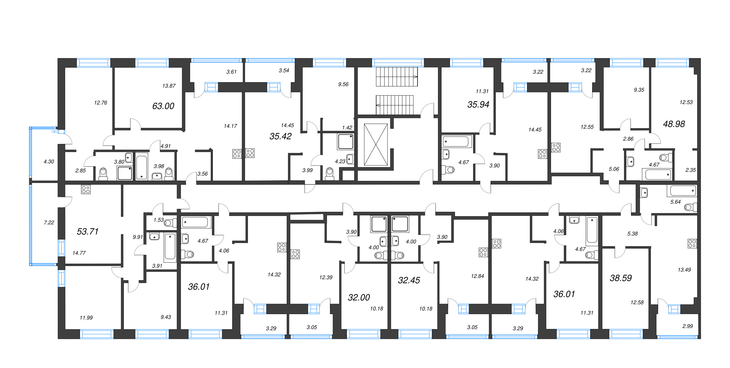 1-комнатная квартира, 32.45 м² в ЖК "Уютный" - планировка этажа