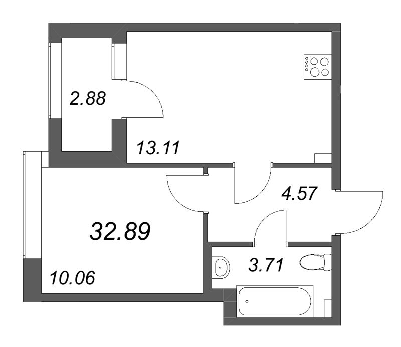 1-комнатная квартира, 32.89 м² в ЖК "Гранат" - планировка, фото №1