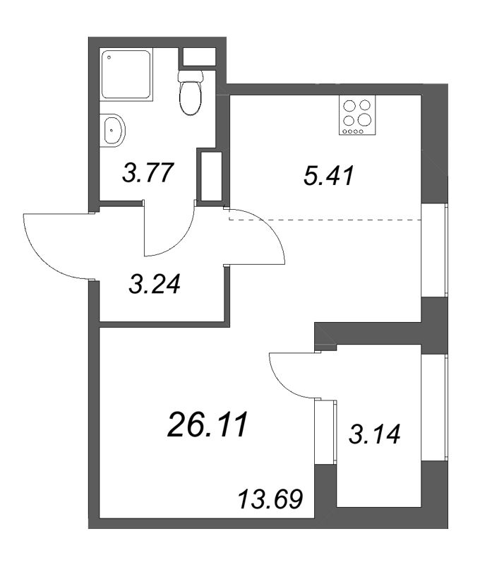 Квартира-студия, 26.11 м² в ЖК "Дубровский" - планировка, фото №1