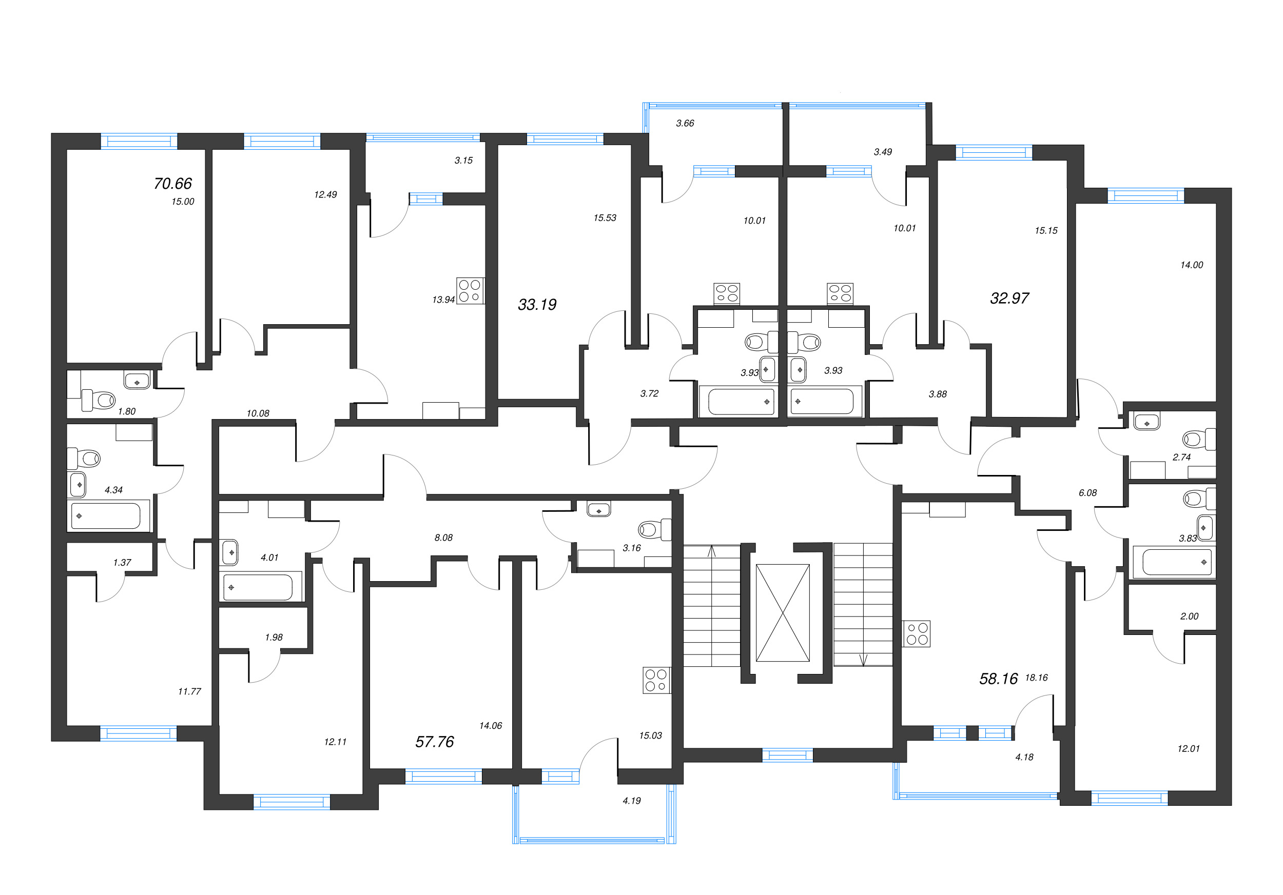 1-комнатная квартира, 33.19 м² - планировка этажа