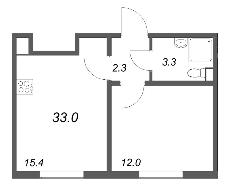 2-комнатная (Евро) квартира, 32.7 м² в ЖК "ЛСР. Ржевский парк" - планировка, фото №1