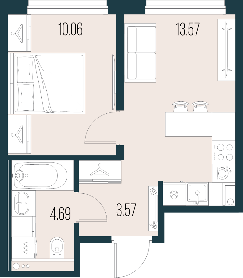 1-комнатная квартира, 31.89 м² в ЖК "Новая Земля" - планировка, фото №1