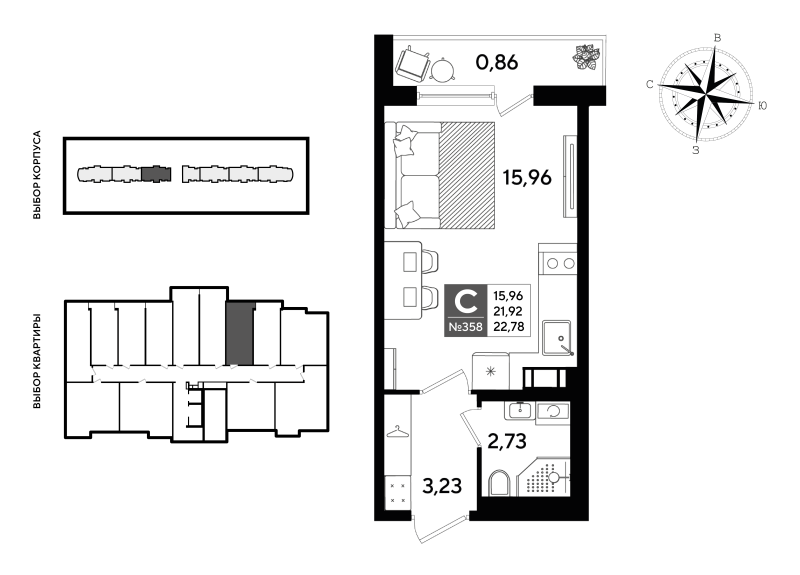Квартира-студия, 22.78 м² в ЖК "Догма Юкки" - планировка, фото №1