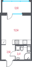 Квартира-студия, 24.27 м² в ЖК "Город-спутник Южный" - планировка, фото №1