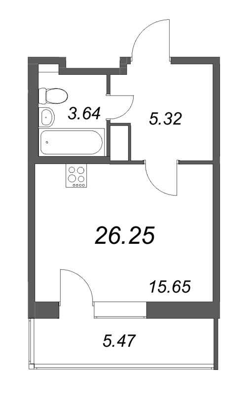 Квартира-студия, 26.7 м² в ЖК "Аквилон All in 3.0" - планировка, фото №1