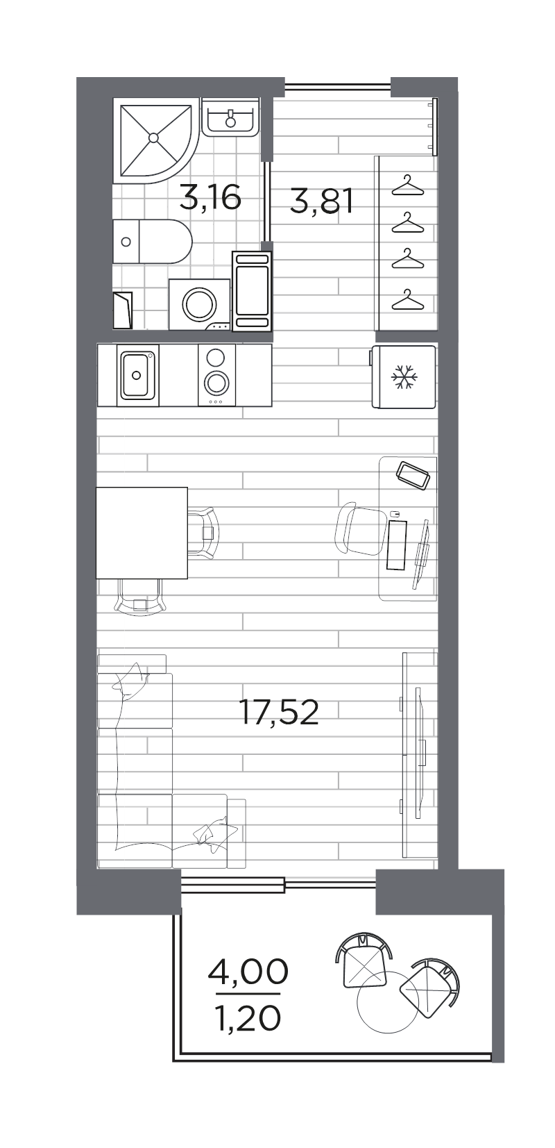 Квартира-студия, 25.69 м² в ЖК "Сезоны" - планировка, фото №1