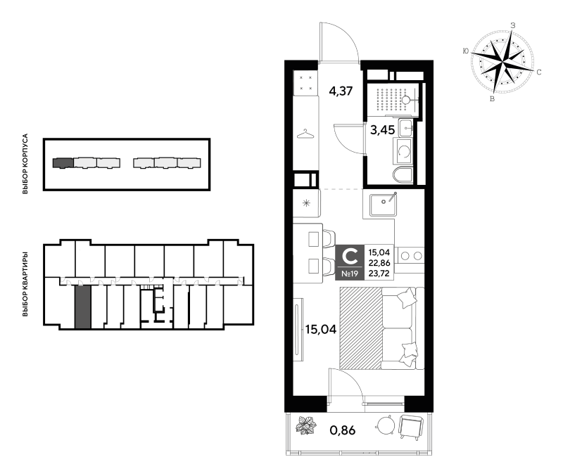 Квартира-студия, 23.72 м² в ЖК "Догма Юкки" - планировка, фото №1