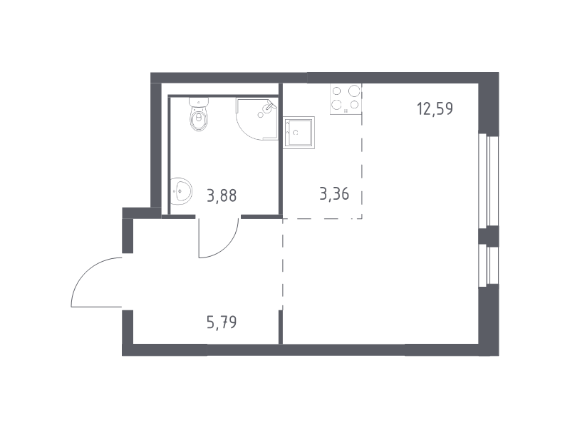 Квартира-студия, 25.62 м² в ЖК "Невская Долина" - планировка, фото №1