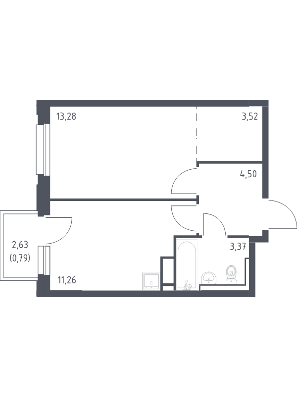 1-комнатная квартира, 36.72 м² - планировка, фото №1
