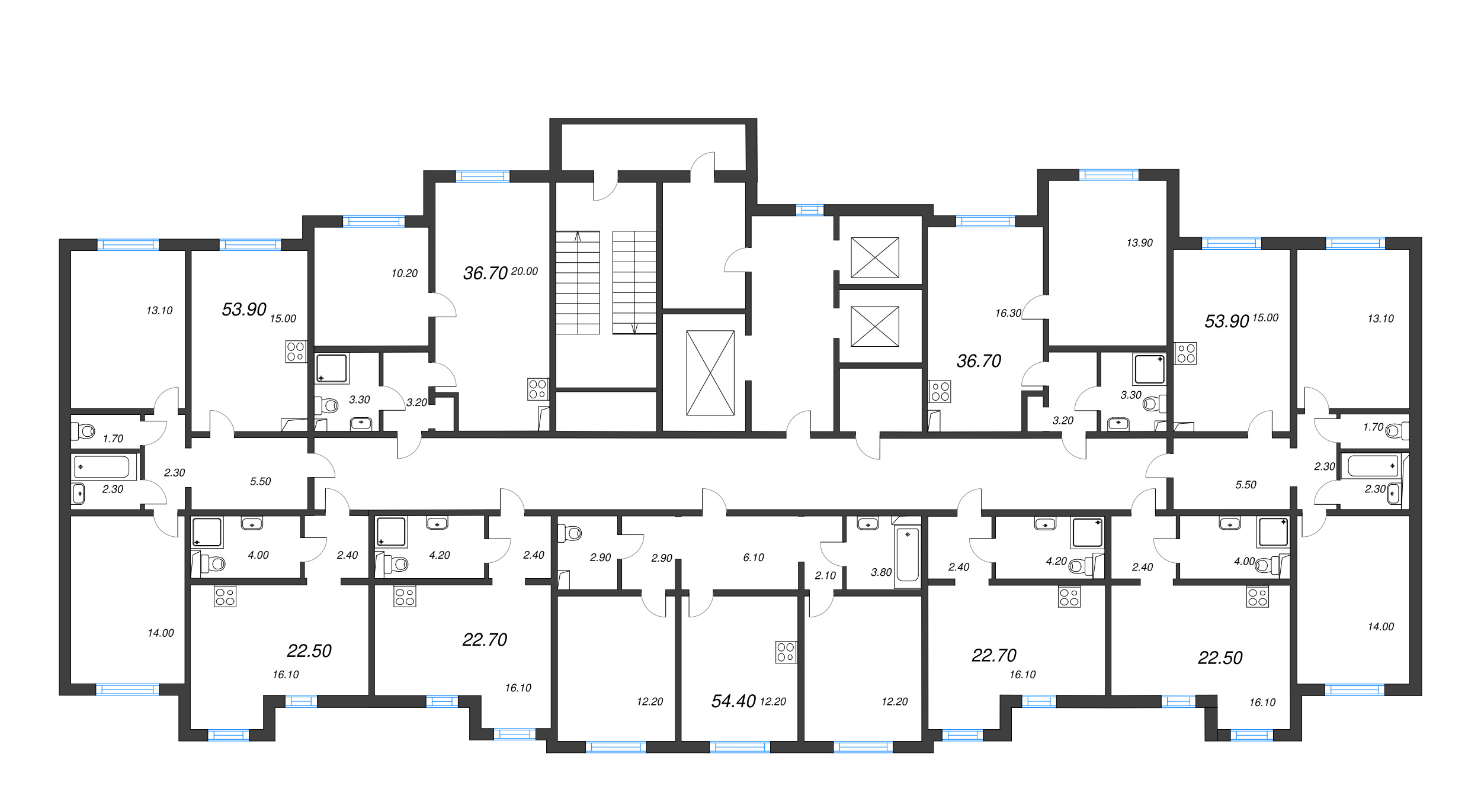 3-комнатная (Евро) квартира, 53.9 м² в ЖК "Цветной город" - планировка этажа