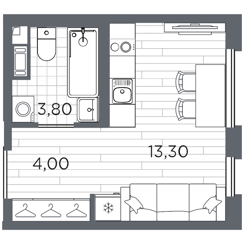 Квартира-студия, 21.1 м² в ЖК "PLUS Пулковский" - планировка, фото №1