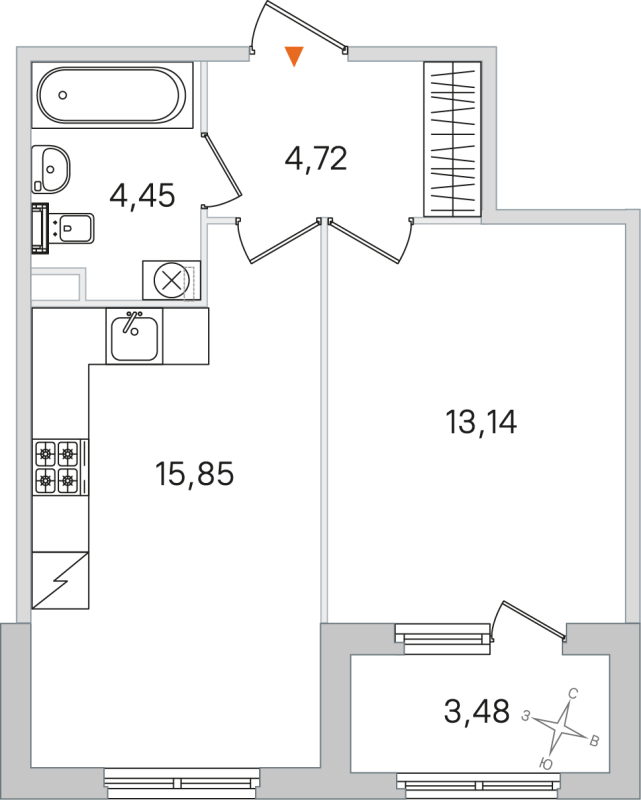 2-комнатная (Евро) квартира, 38.16 м² в ЖК "Дубровский" - планировка, фото №1