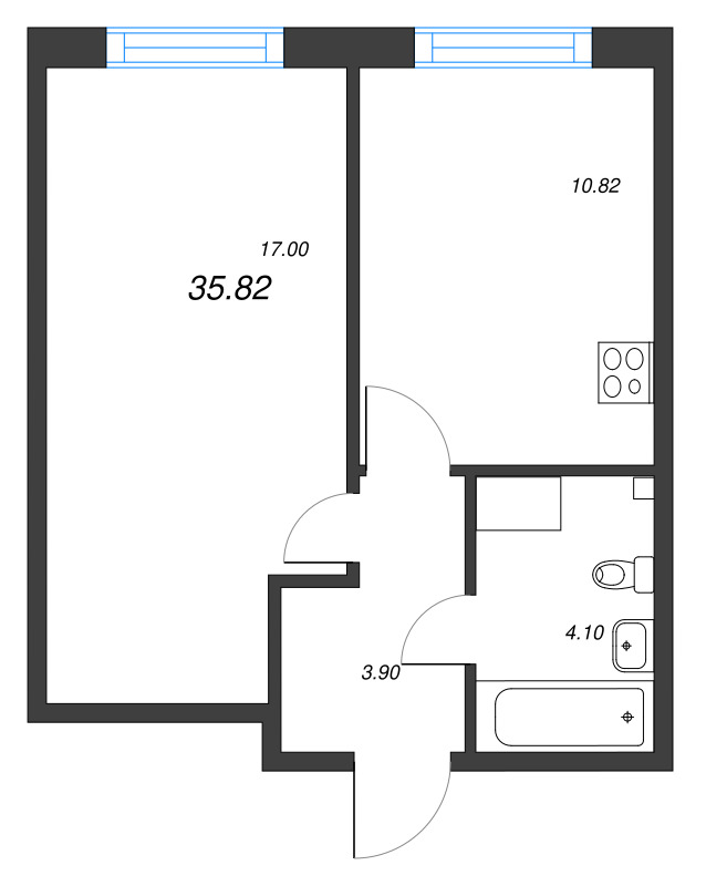 1-комнатная квартира, 35.82 м² в ЖК "Аквилон Янино" - планировка, фото №1