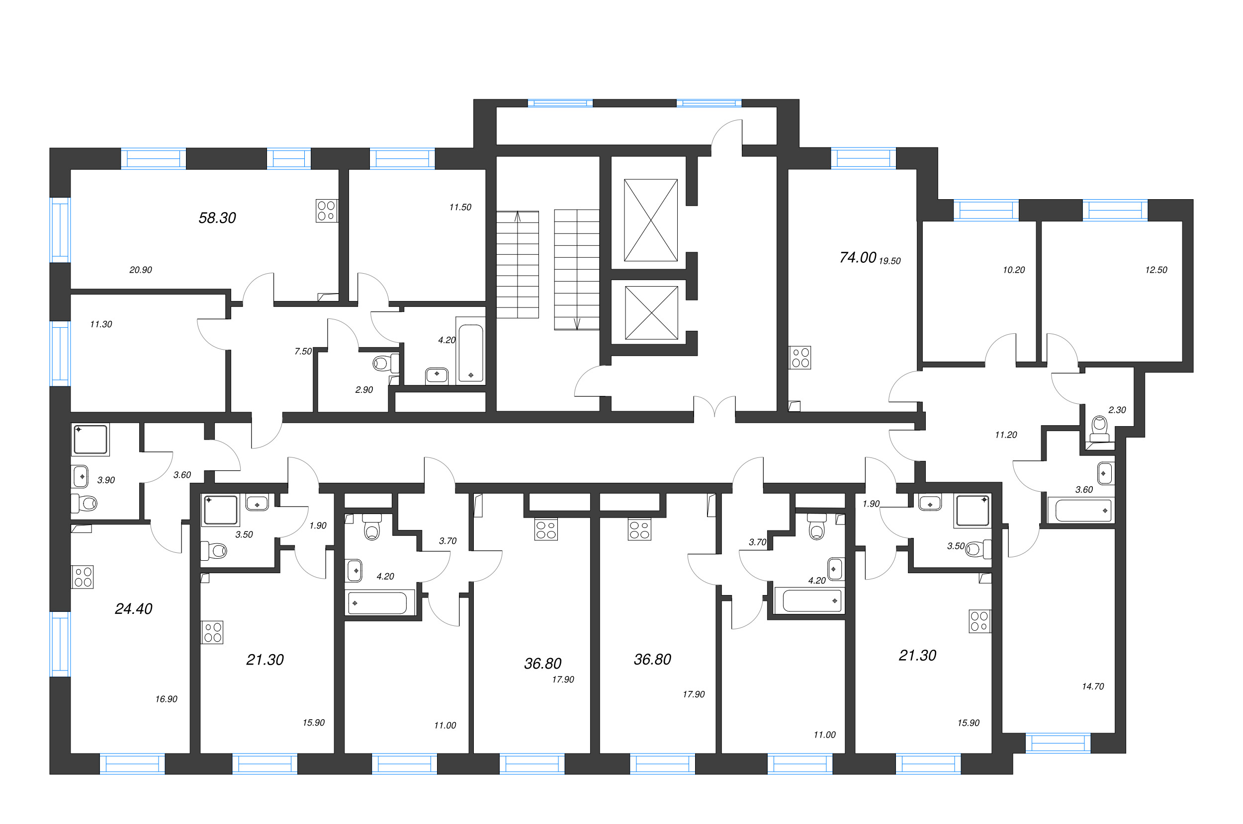 4-комнатная (Евро) квартира, 74 м² в ЖК "Большая Охта" - планировка этажа