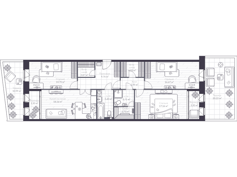4-комнатная (Евро) квартира, 116.8 м² в ЖК "VEREN VILLAGE стрельна" - планировка, фото №1
