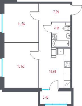 2-комнатная квартира, 48.26 м² в ЖК "Город-спутник Южный" - планировка, фото №1