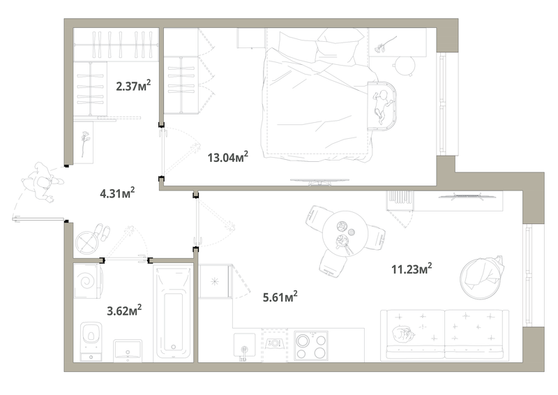 2-комнатная (Евро) квартира, 40.18 м² в ЖК "Тишин" - планировка, фото №1