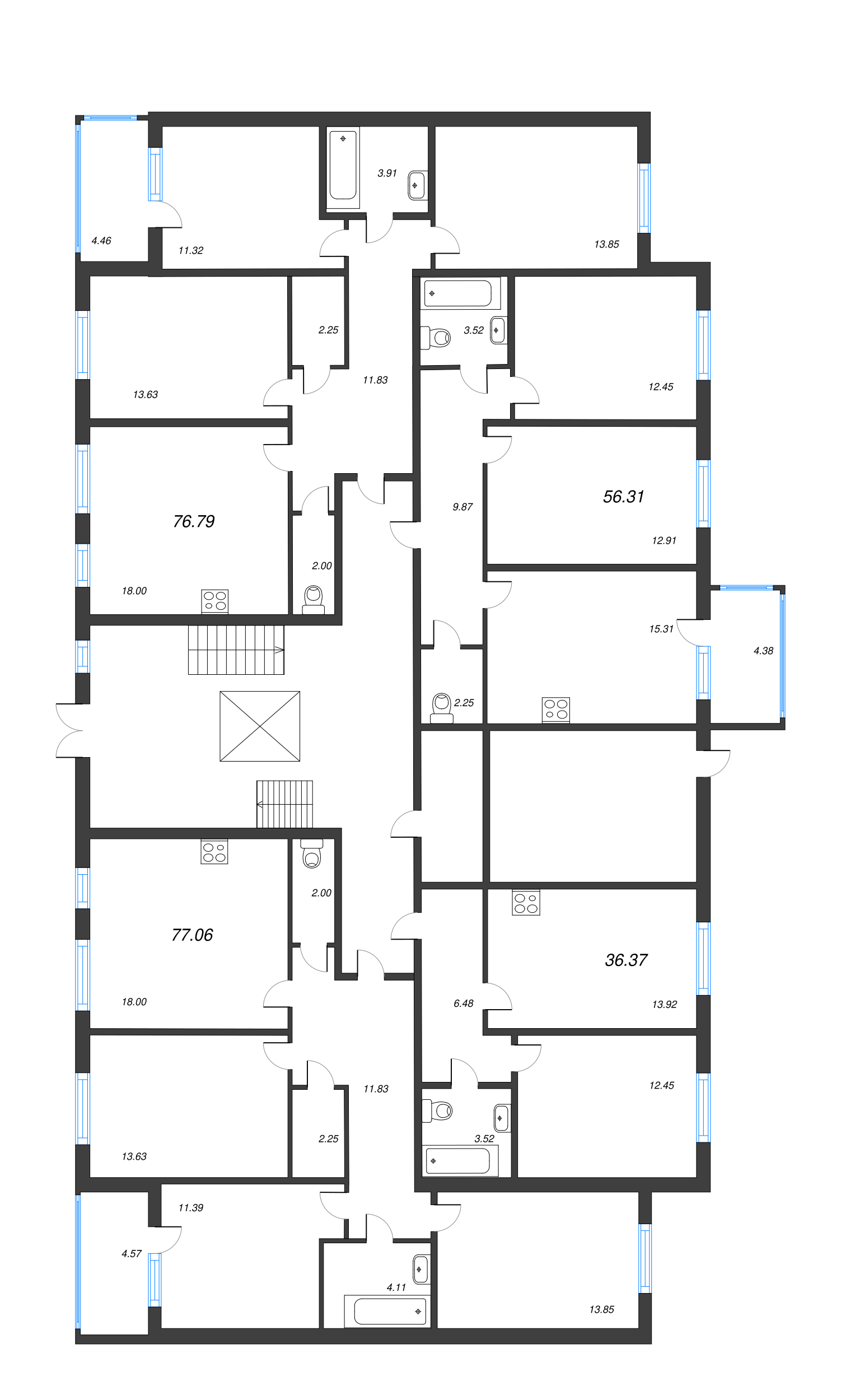1-комнатная квартира, 36.37 м² в ЖК "Новое Сертолово" - планировка этажа