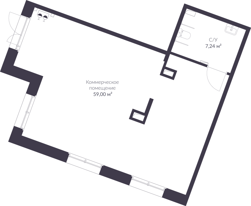 Помещение, 66.24 м² в ЖК "VEREN NORT сертолово" - планировка, фото №1