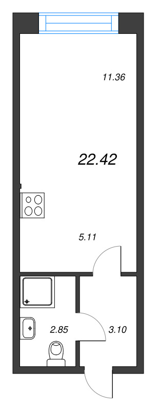 1-комнатная квартира, 22.42 м² в ЖК "Капральский берег" - планировка, фото №1