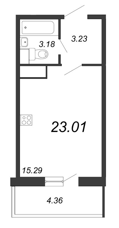 Квартира-студия, 23.01 м² - планировка, фото №1
