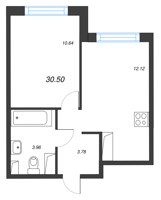 1-комнатная квартира, 30.5 м² в ЖК "Кронунг Янино" - планировка, фото №1