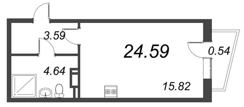 Квартира-студия, 24.59 м² в ЖК "VEREN NORT сертолово" - планировка, фото №1