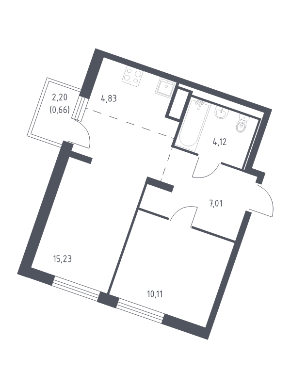 2-комнатная (Евро) квартира, 41.96 м² в ЖК "Квартал Лаголово" - планировка, фото №1