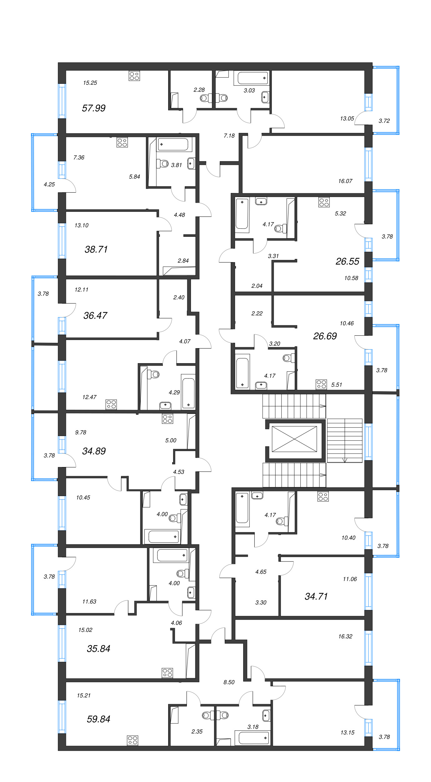 1-комнатная квартира, 34.71 м² в ЖК "Окла" - планировка этажа