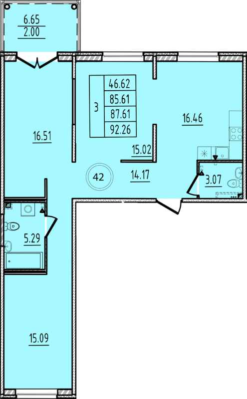 4-комнатная (Евро) квартира, 85.61 м² - планировка, фото №1