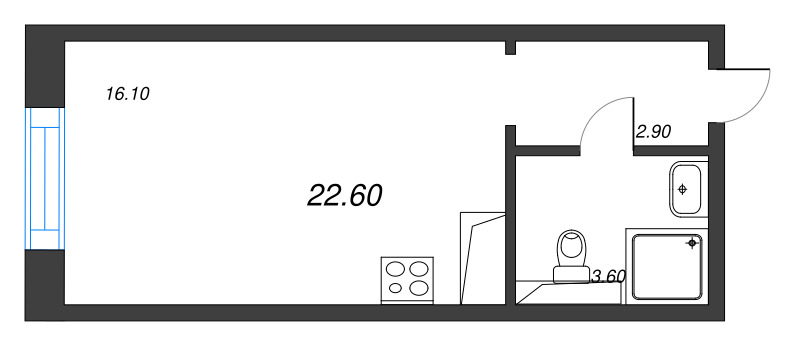 Квартира-студия, 22.6 м² в ЖК "Большая Охта" - планировка, фото №1