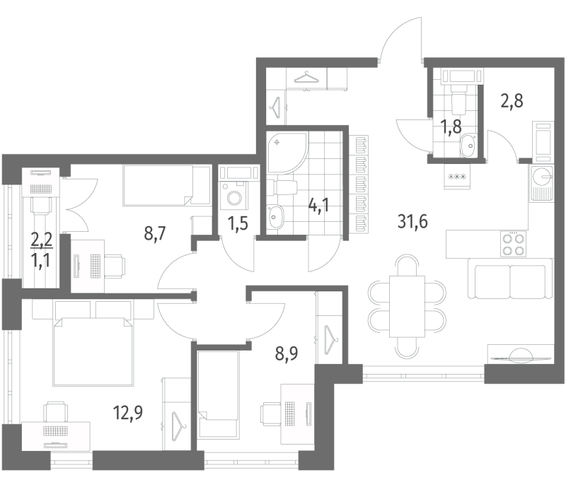 4-комнатная (Евро) квартира, 73 м² в ЖК "NewПитер 2.0" - планировка, фото №1