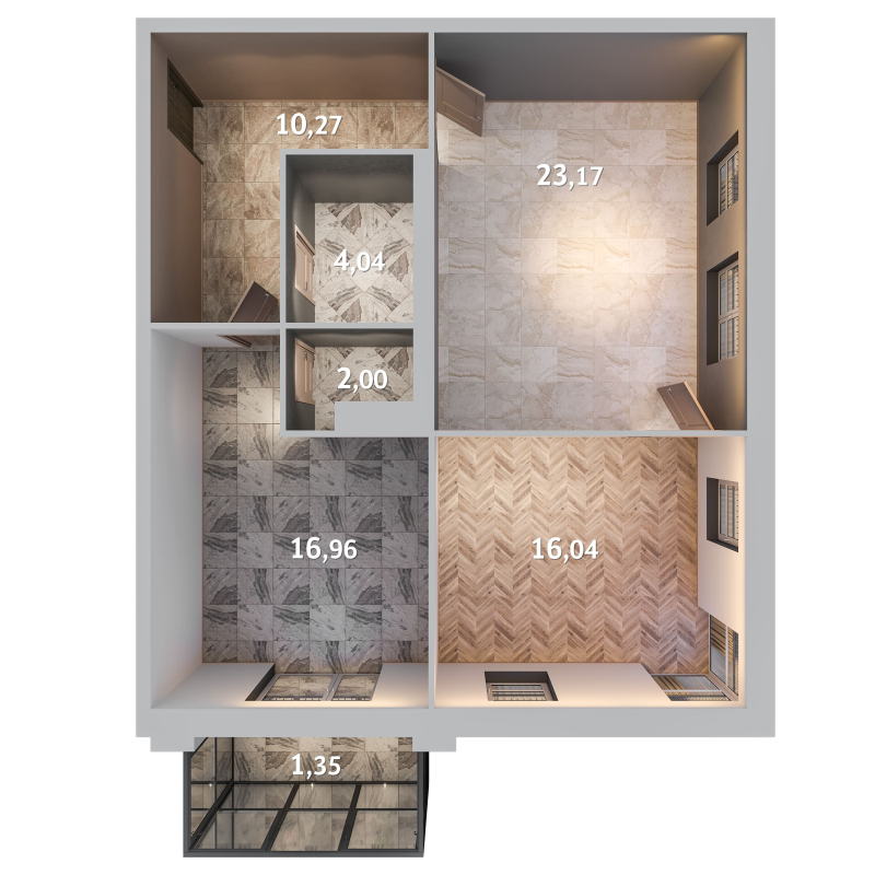 3-комнатная (Евро) квартира, 73.83 м² в ЖК "Лисино" - планировка, фото №1