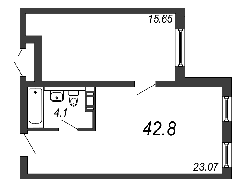 2-комнатная (Евро) квартира, 43 м² в ЖК "Avenue-Apart на Малом" - планировка, фото №1