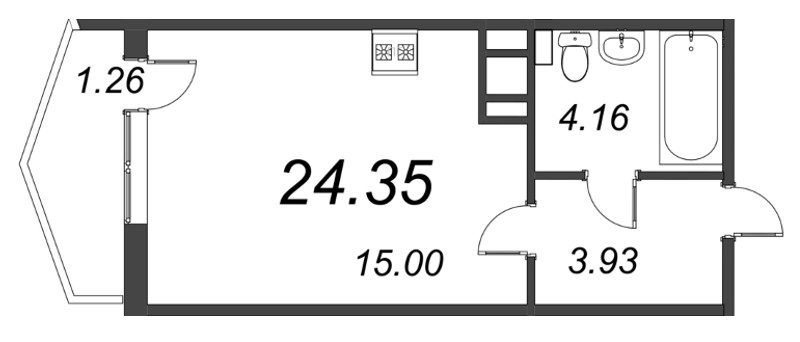 Квартира-студия, 24.35 м² - планировка, фото №1